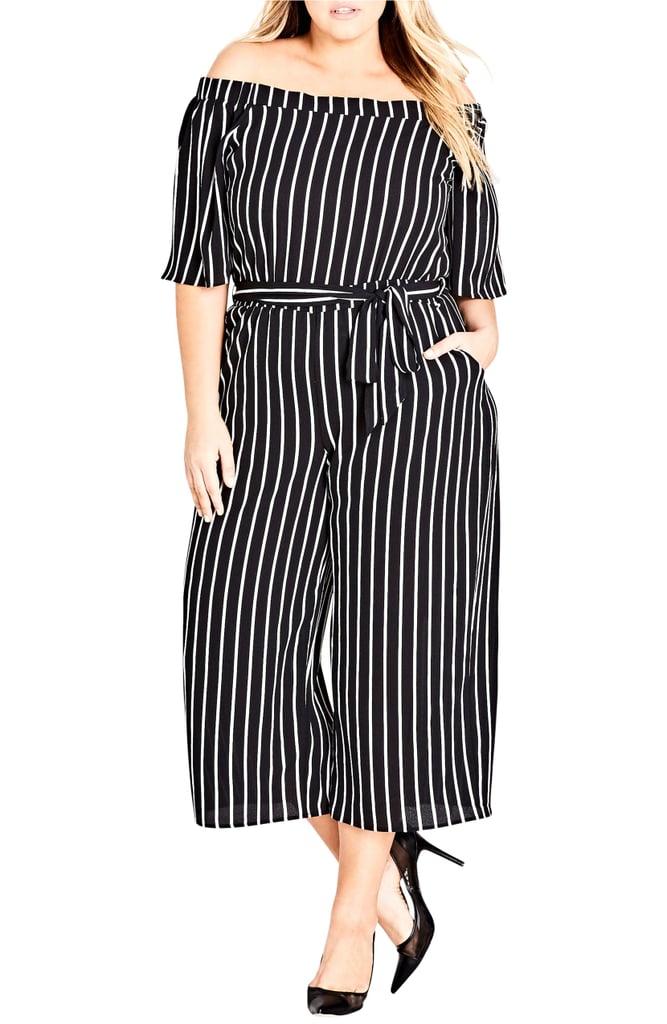 City Chic Stripe Play Jumpsuit