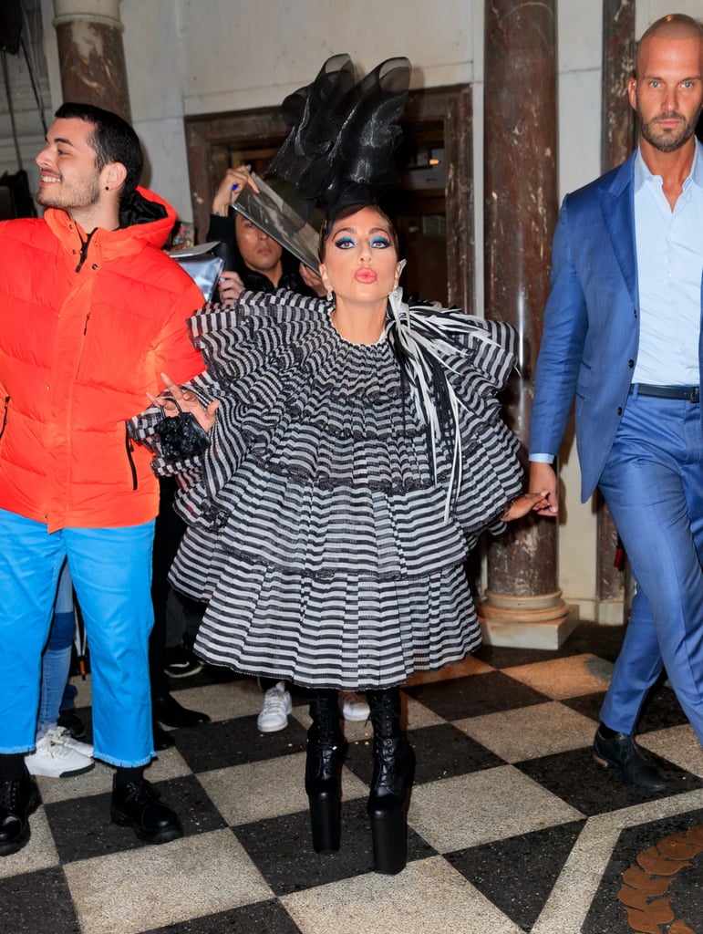 Lady Gaga Striped Minidress at Pre-Met Gala Dinner