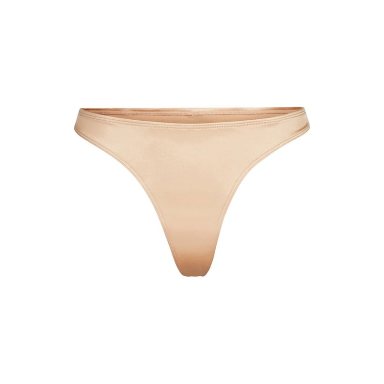 Skims Stretch Satin Thong in Honey