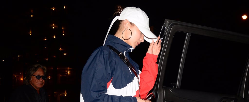 Bella Hadid Wearing a Red, White, and Blue Tracksuit