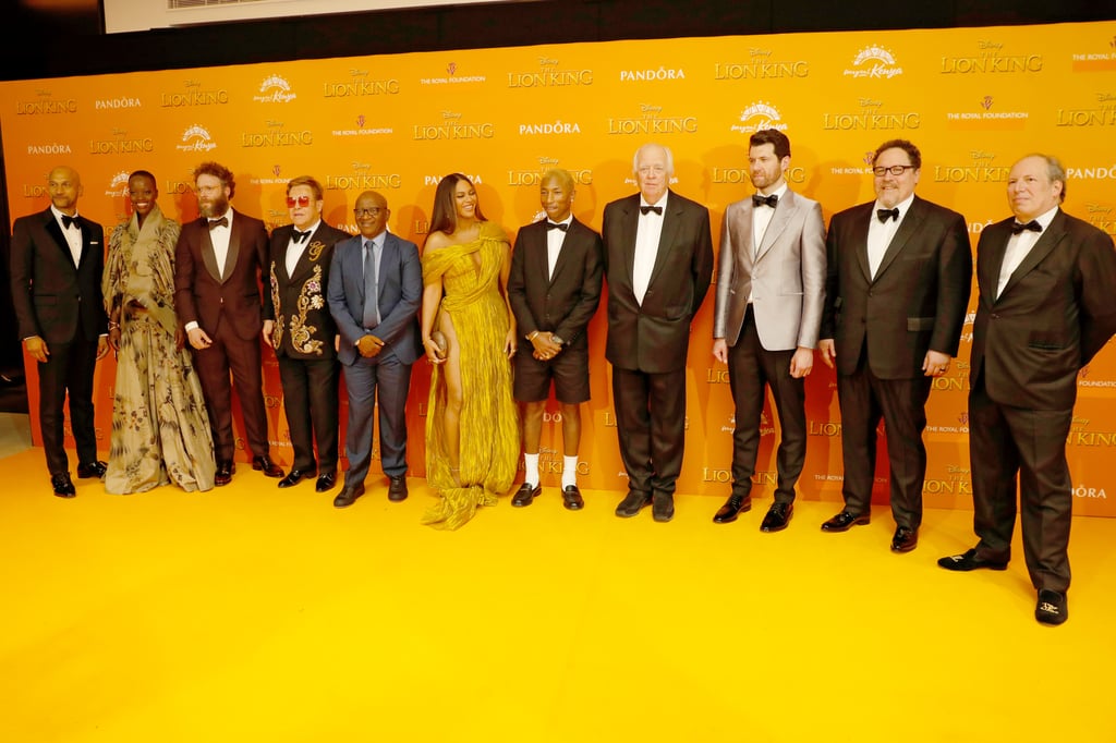 Pictured: Keegan Michael-Key, Florence Kasumba, Seth Rogen, Elton John, Lebo M., Beyoncé, Pharrell Williams, Tim Rice, Billy Eichner, Jon Favreau, and Hans Zimmer at The Lion King premiere in London.