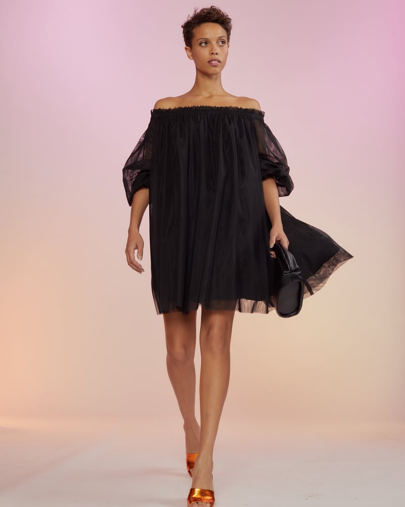Cynthia Rowley x The Drop Black Off Shoulder Mesh Mini Dress