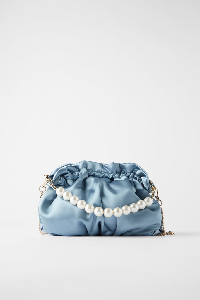 Zara Pearl Handle Satin Effect Crossbody Bag