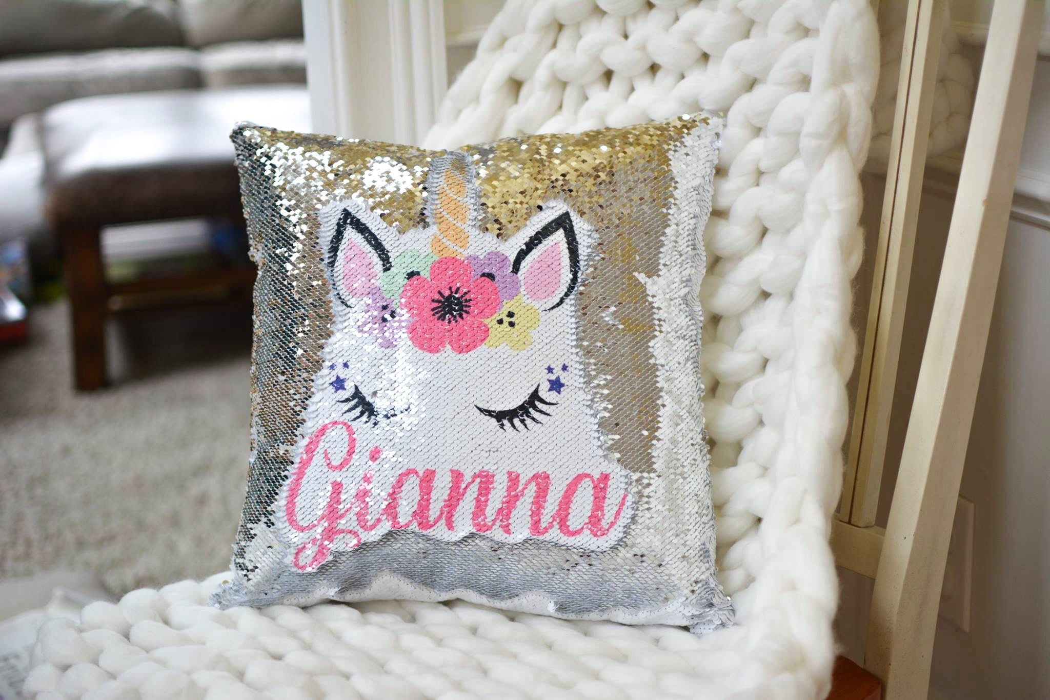 Personalised mermaid hot sale sequin cushion