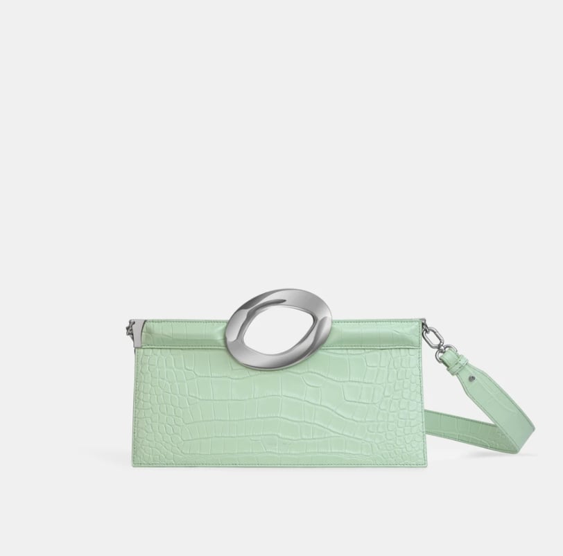 Pastel Green Croc Short Metal Top Handle Tote