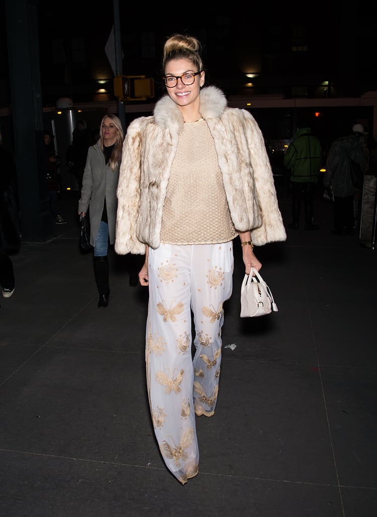 Jessica Hart invested in a tan fur coat that would go with every Winter outfit.