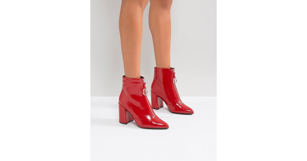 patent zip front ankle boots