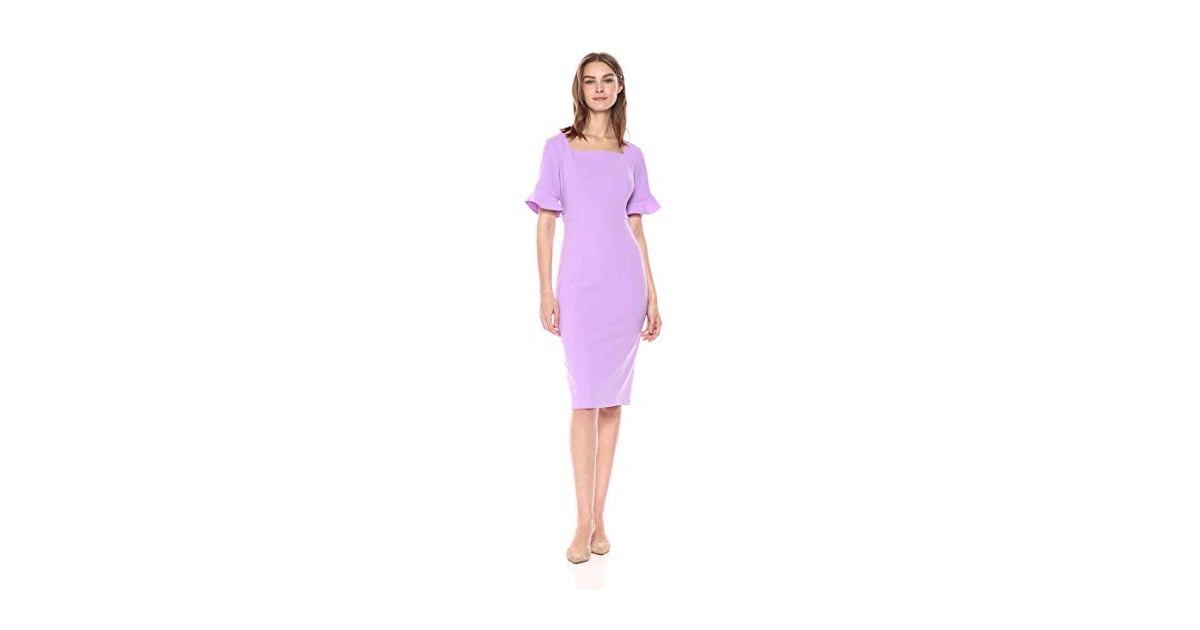 donna morgan ruffle cuff sheath dress