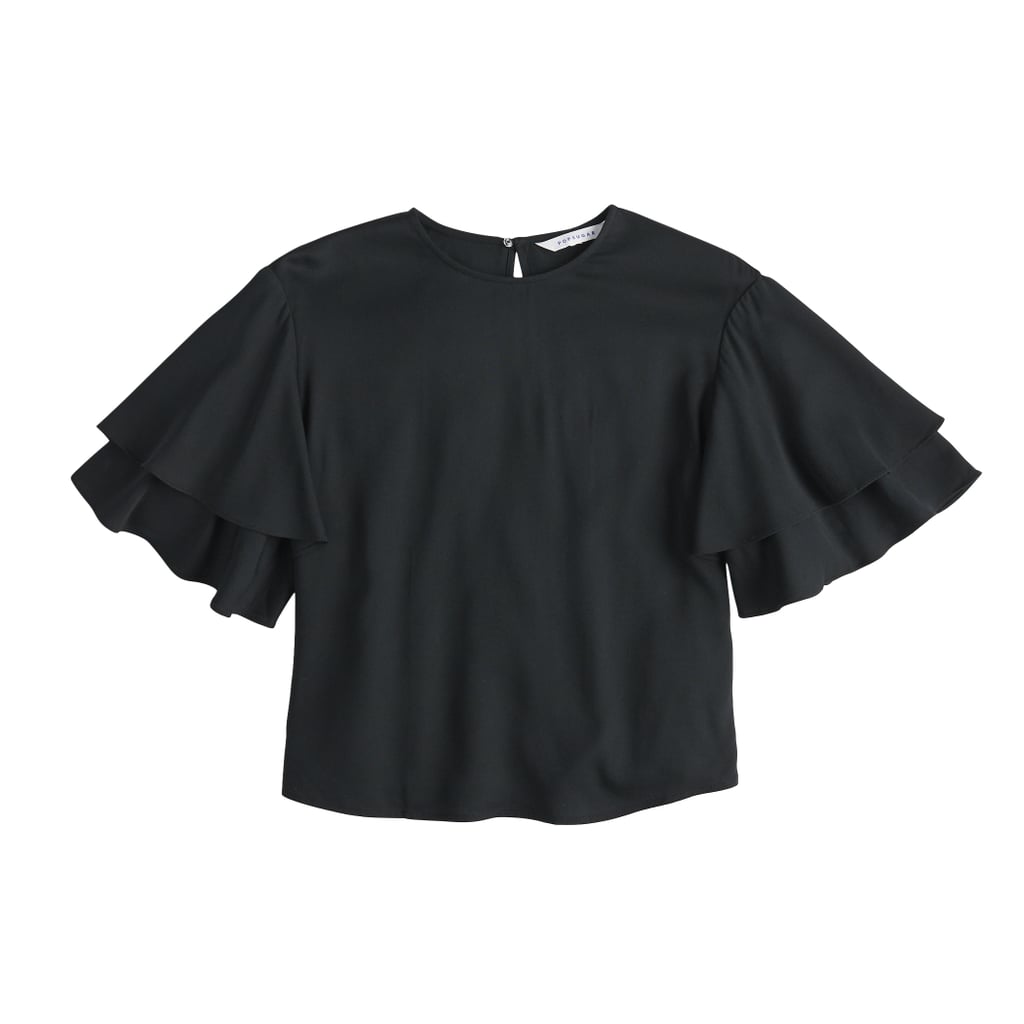 Layered Flounce Sleeve Top in Jet Black