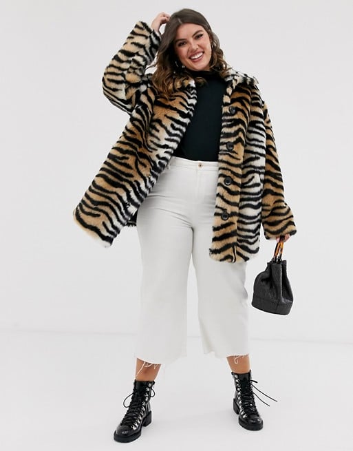 ASOS Curve Tiger Faux Fur Button Through Coat