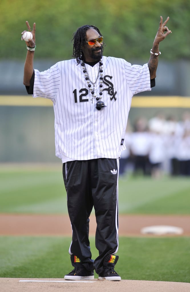 Snoop Lion threw up a peace sign before the first pitch at the Chicago White Sox game in May 2012.