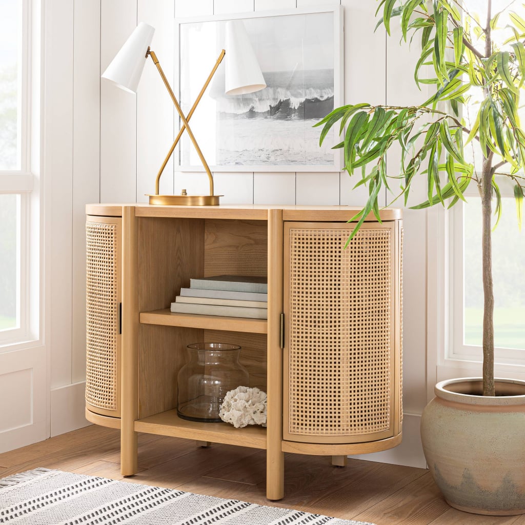 A Functional Furniture Piece: Portola Hills Caned Door Console With Shelves