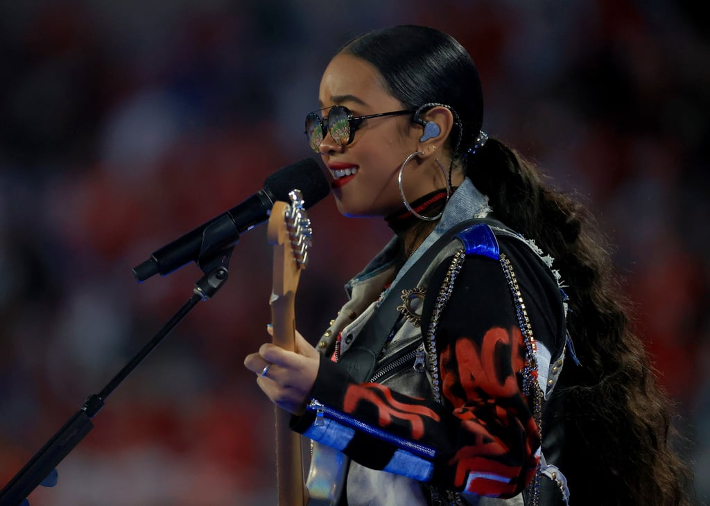H.E.R's Super Bowl Outfit With Embellished Leather Jeans