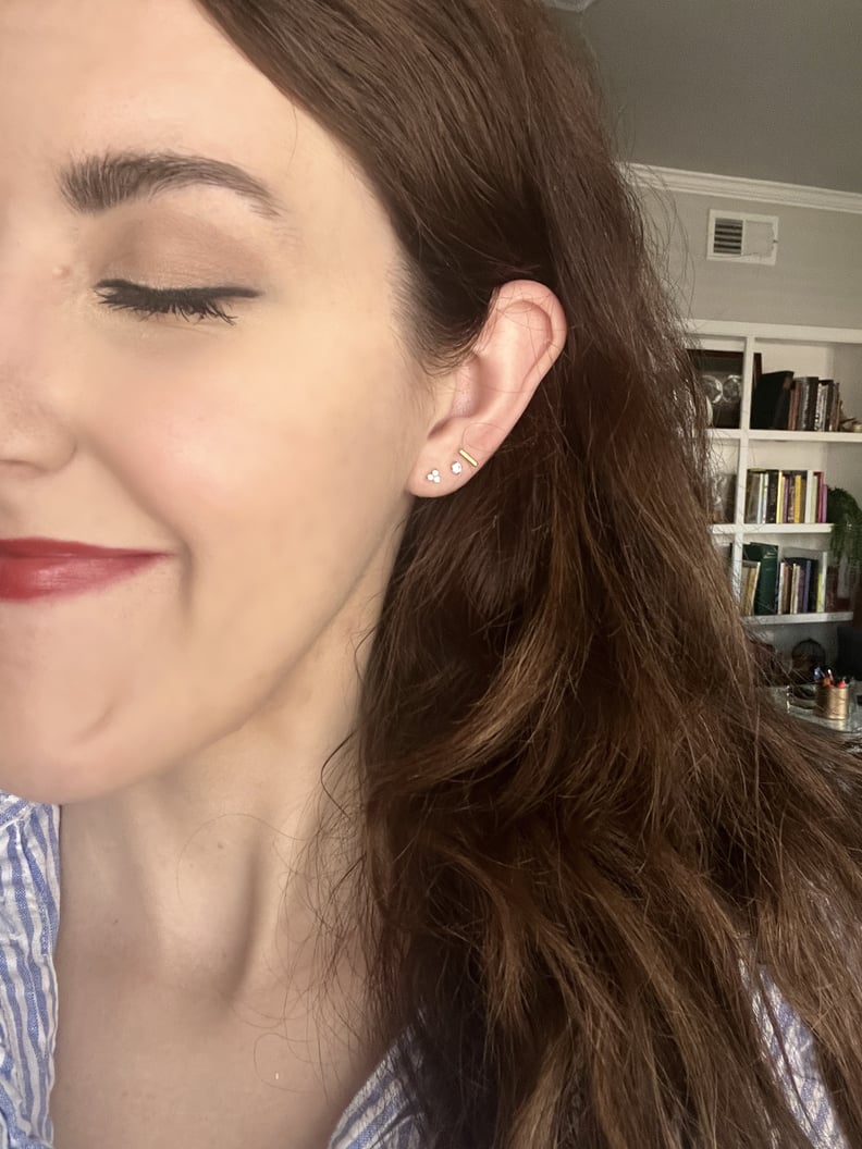 woman wearing maison miru nap earrings