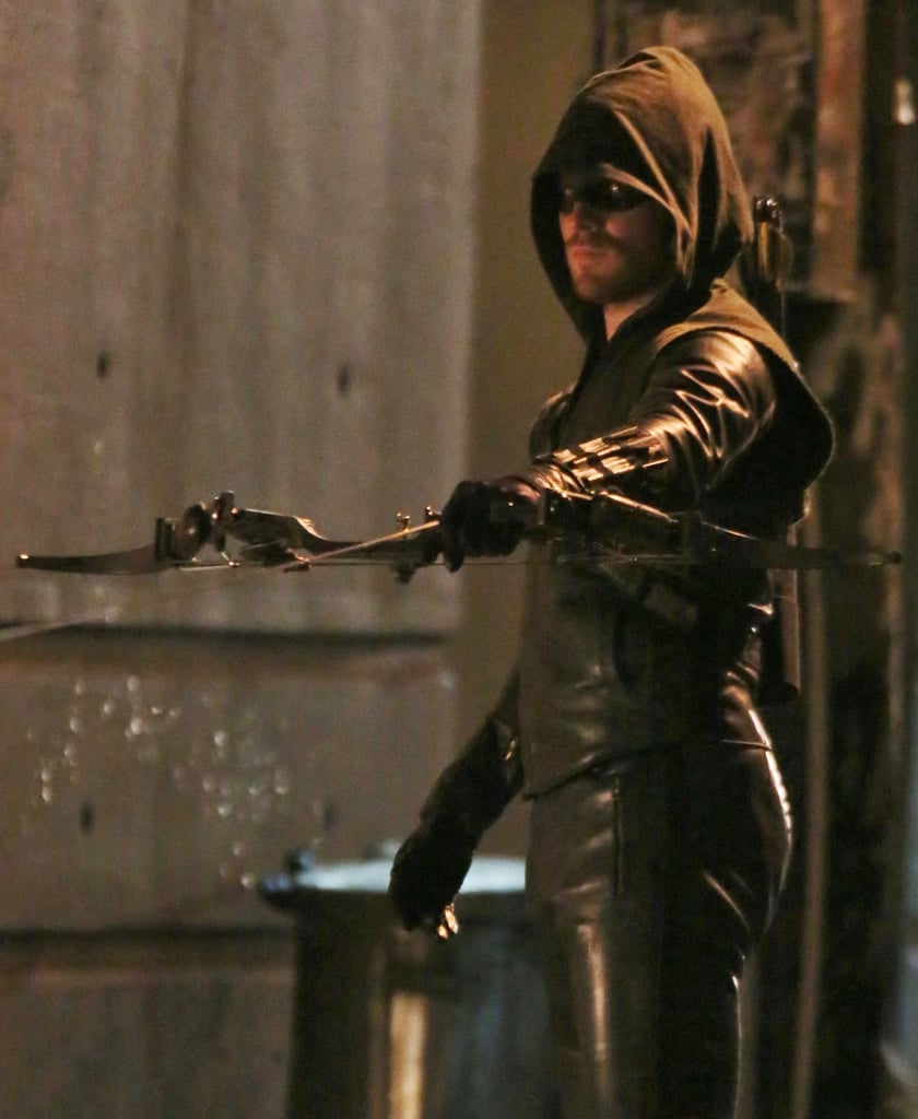Stephen Amell suited up as Oliver Queen's alter ego, Arrow.