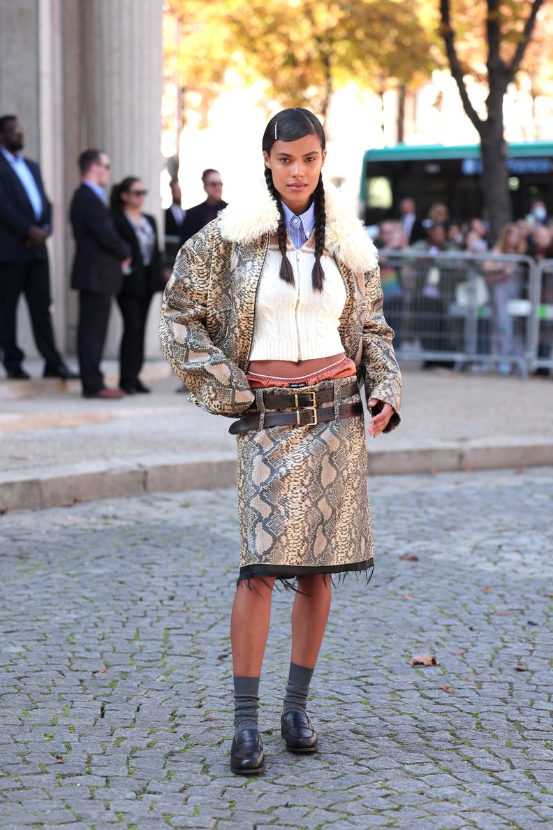 Tina Kunakey at Miu Miu During Paris Fashion Week
