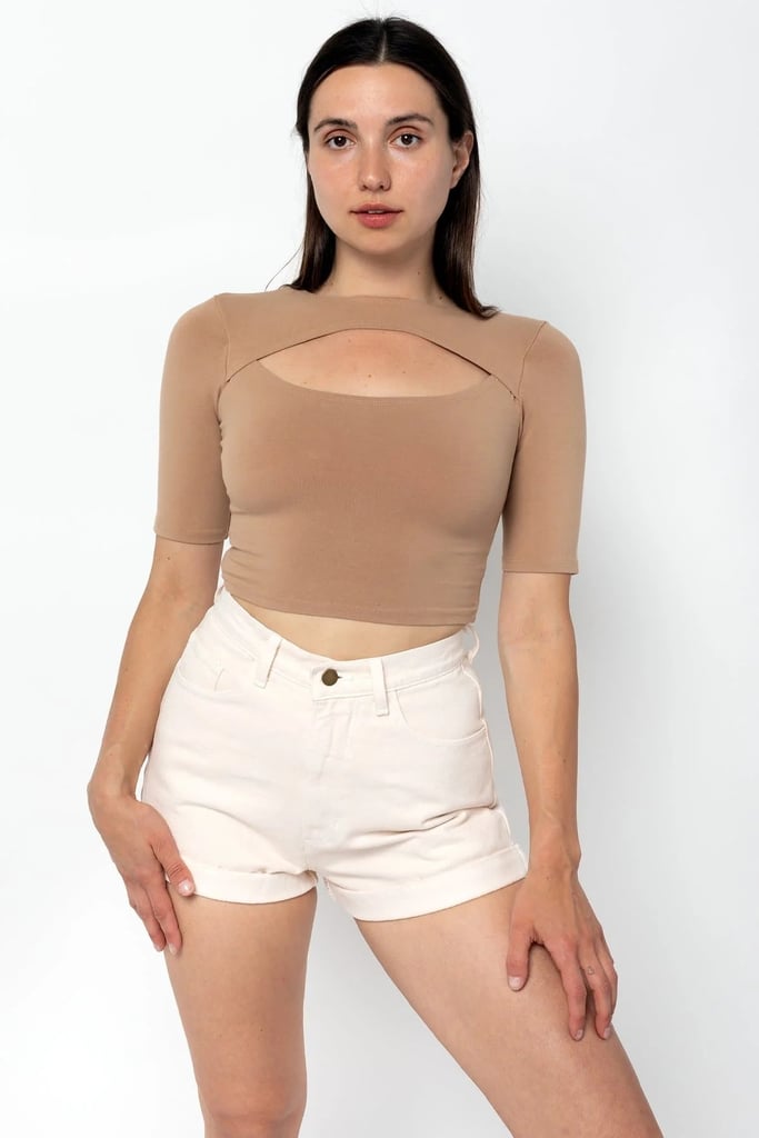Los Angeles Apparel Cut Out Crop Top ($38)
If you don't want to stick to an all-white or blue outfit, mixing in neutrals is the next best option. This nude cutout crop top still feels millennial-coded and will move with you as you dance. Team it with a pair of white baggy pants for the ultimate BSB aesthetic.