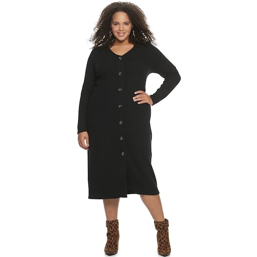 So Long Sleeve Button Front Midi Dress Cute Cheap Winter