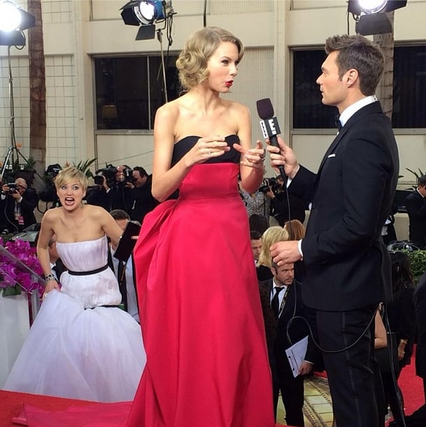 The award for best photobomb of the Golden Globes went to Jennifer Lawrence in her Dior Haute Couture gown.
Source: Instagram user ryanseacrest