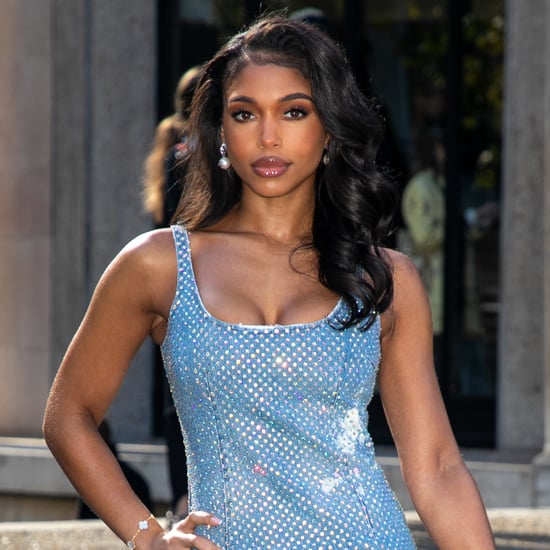 Lori Harvey Wears a Rhinestone Denim Miu Miu Dress at PFW