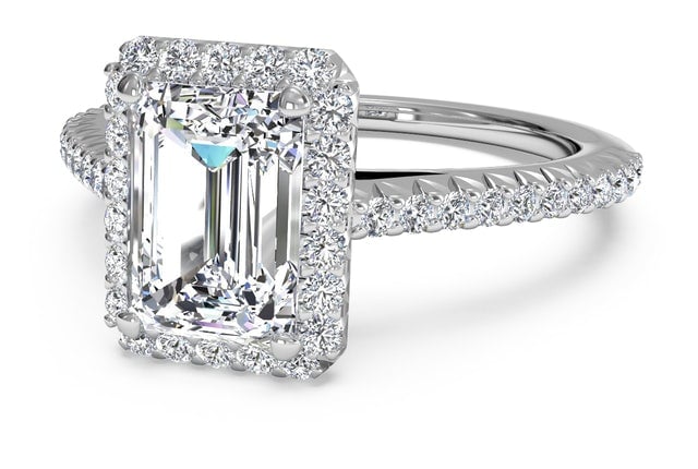 French-Set Halo Diamond Band Engagement Ring