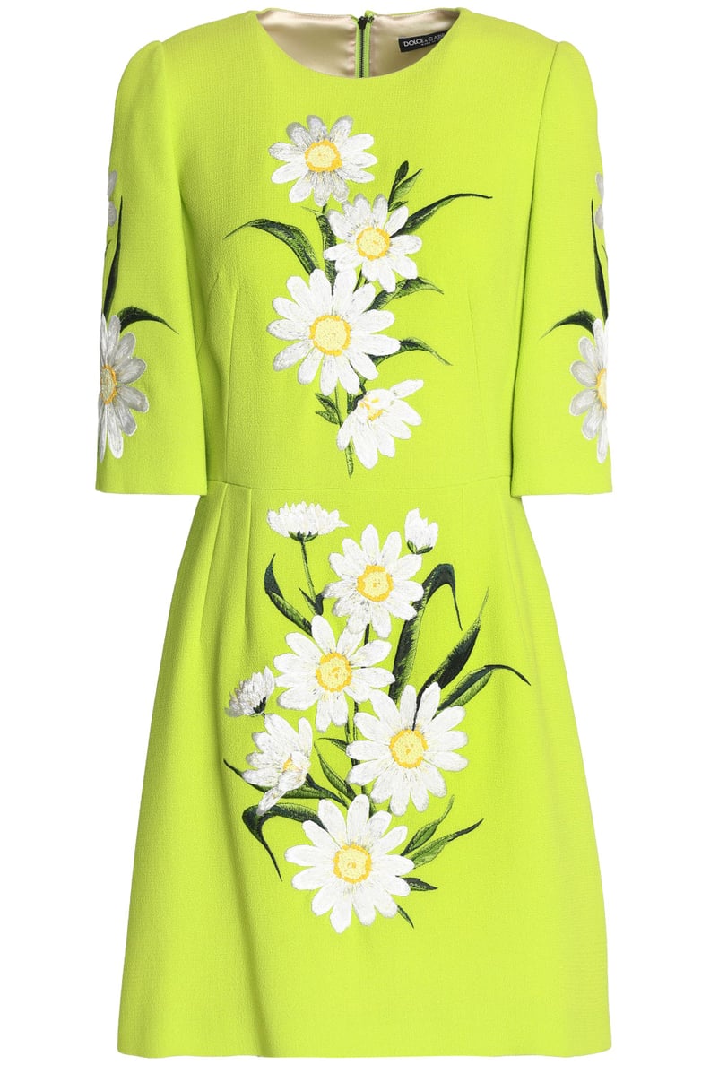 Dolce & Gabbana Embroidered Neon Wool-Crepe Mini Dress