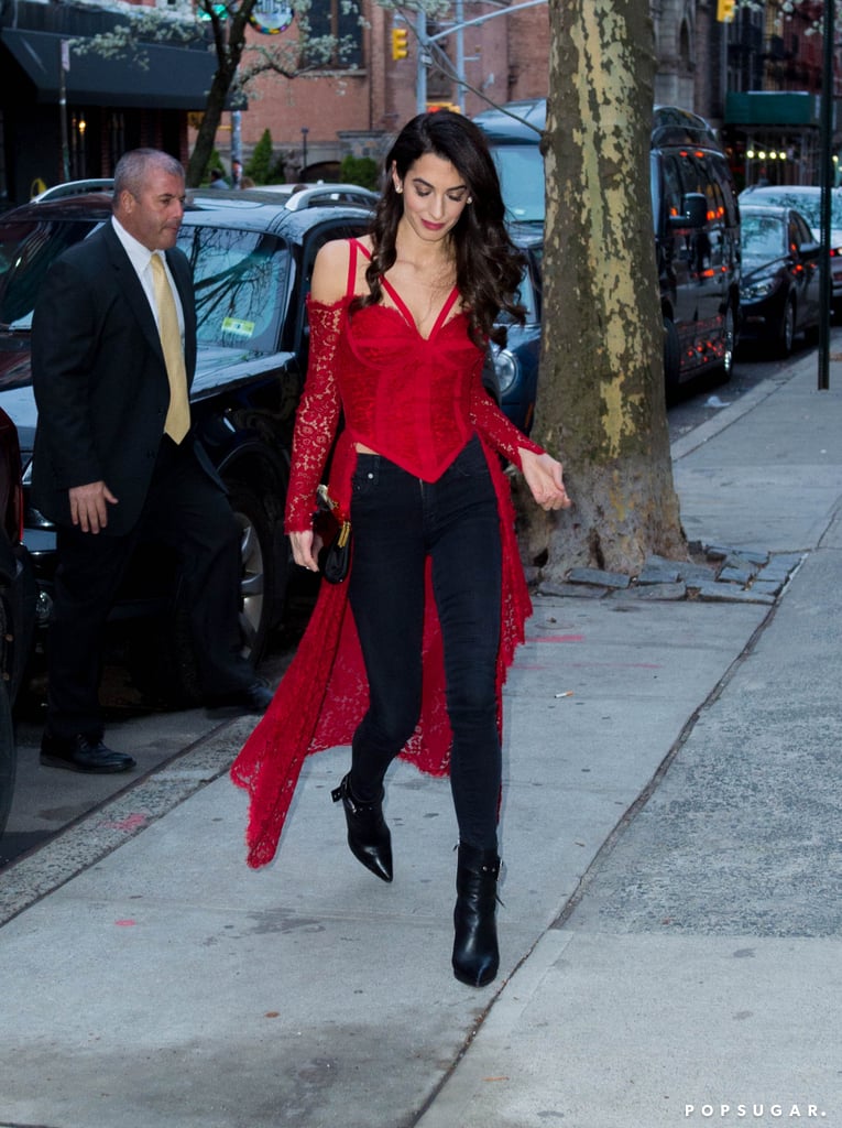 Amal Clooney Red Lace Top