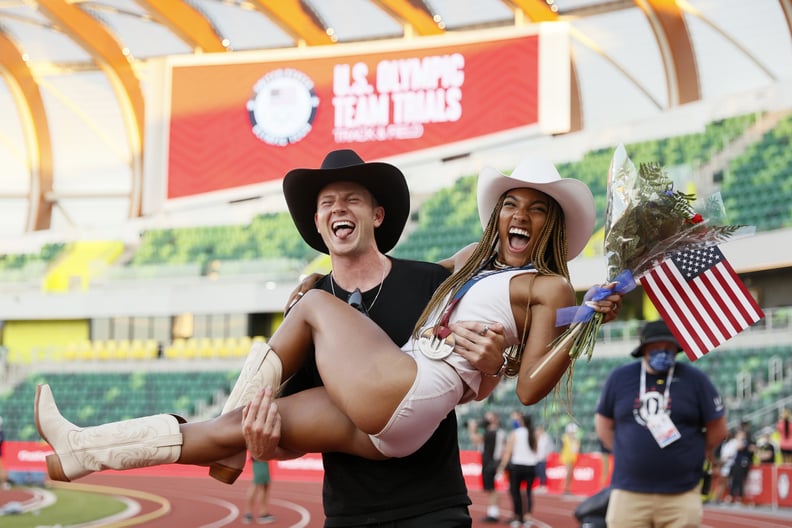 Hunter Woodhall (USA Paralympic Men's Track and Field) and Tara Davis (USA Women's Track and Field)