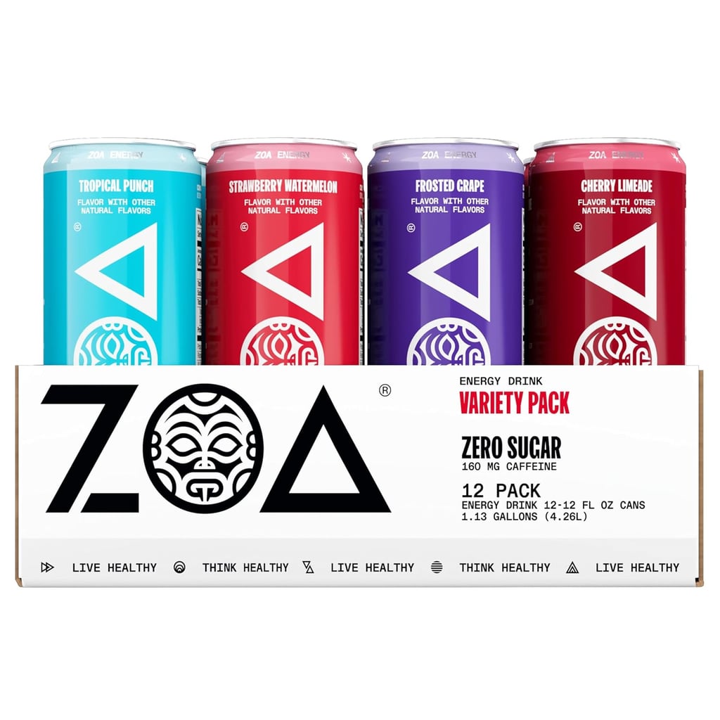 ZOA Zero Sugar Energy Drinks, Variety Pack  ($19, originally $25)
If you like to mix it up when it comes to your pre-workout energy drink, this ZOA variety pack is the move. I love a grab-and-surprise flavor moment, but I'm personally obsessed with Frosted Grape, which just so happens to be Dwayne "The Rock" Johnson's favorite, too. So yeah, I'm in excellent company. Join us?