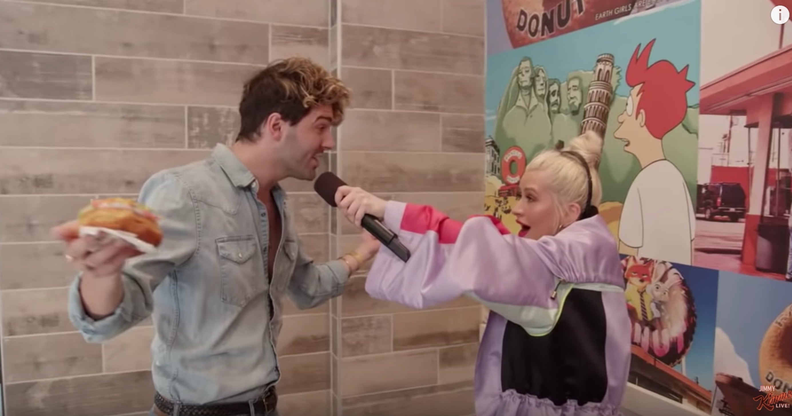 Christina Aguilera Doughnut Shop Prank Jimmy Kimmel Video POPSUGAR