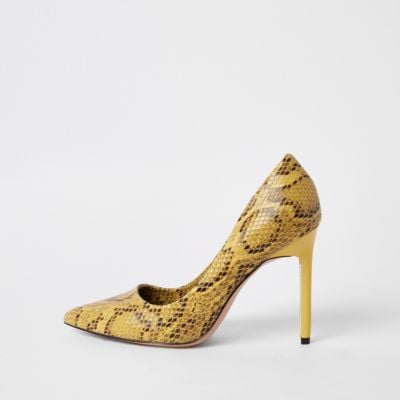 River Island Yellow Snake Print Pumps