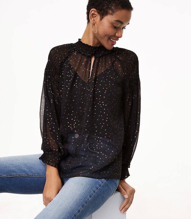 LOFT Shimmer Dot Smocked Blouse What to Shop at LOFT POPSUGAR