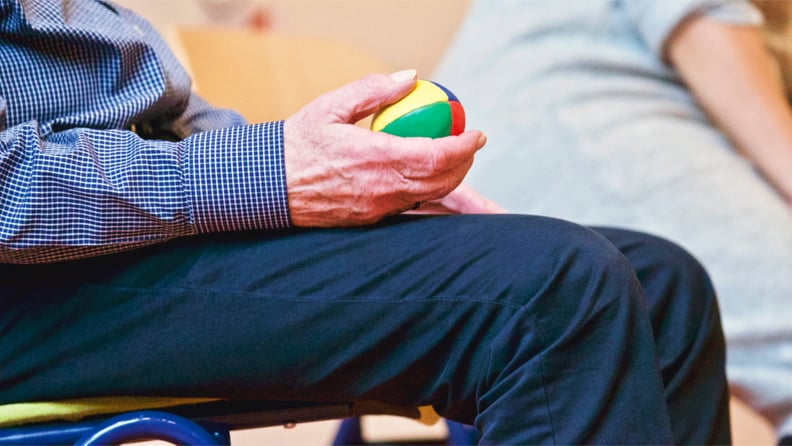 "Let's squeeze this stress ball together."