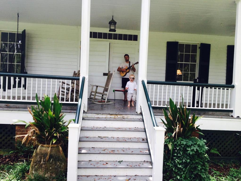 Anna: "Strong husband, small guitar, and pirate child. @prattprattpratt"