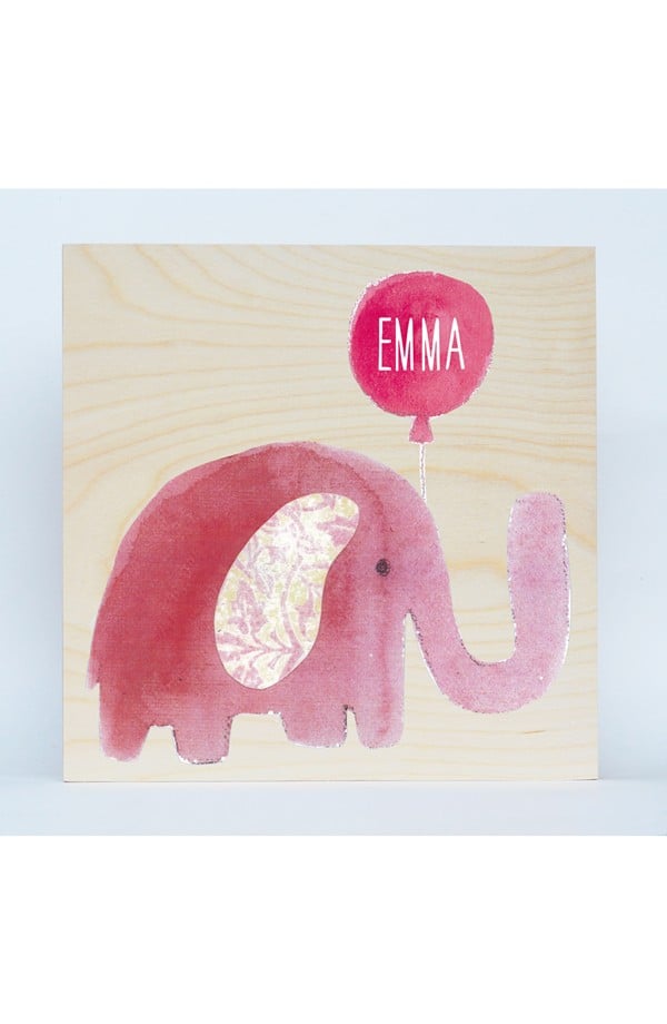 Elephant Personalized Birchwood Wall Art