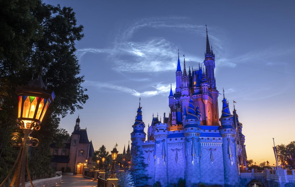 SpaceX Falcon 9 Rocket's Vapor Trail Above Cinderella's Castle in Magic Kingdom Park