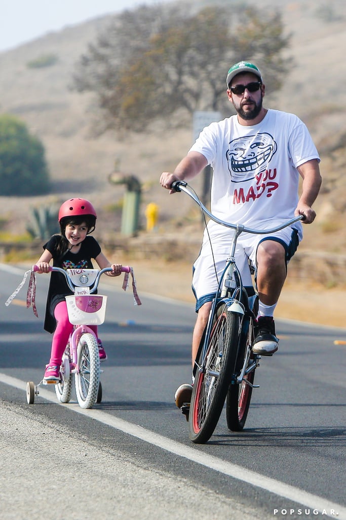 Adam Sandler and his daughter Sunny rode bikes in Malibu on Saturday.