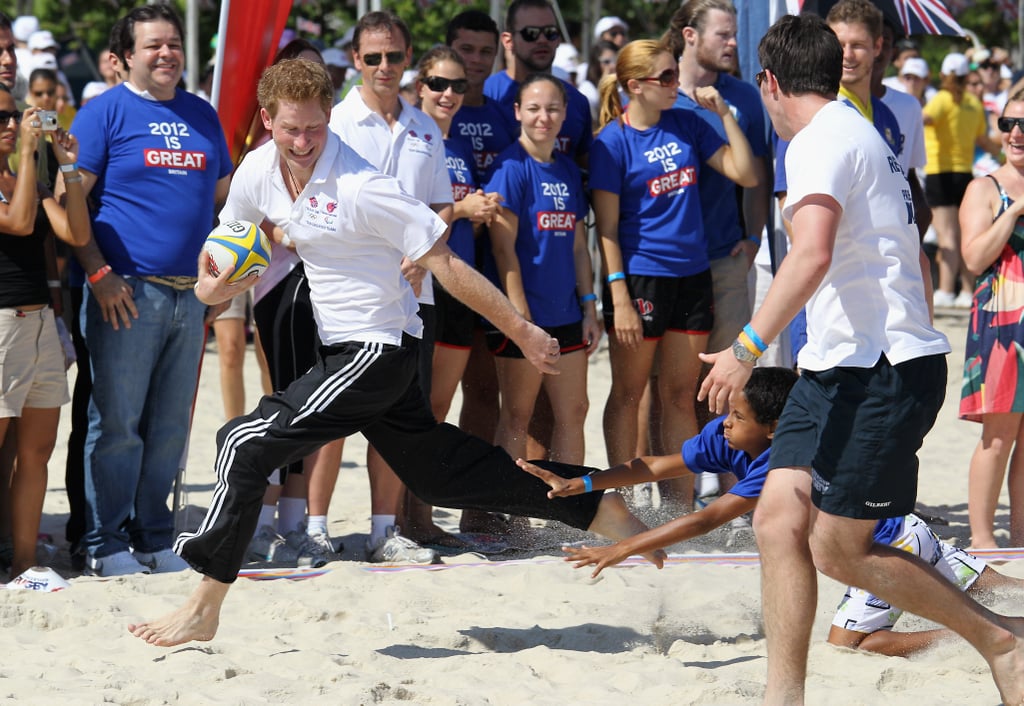 Harry played rugby on the beach during his tour of Brazil in March 2012.