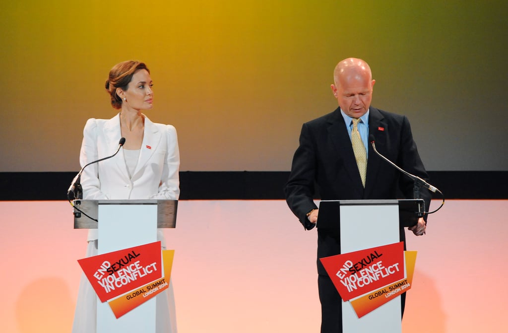 In June 2014, Angelina led the world's biggest anti-rape summit in London when she hosted the Global Summit to End Sexual Violence in Conflict. She was joined by Britain's Foreign Secretary William Hague, with whom she has been partnering up to raise awareness about rape in war zones.