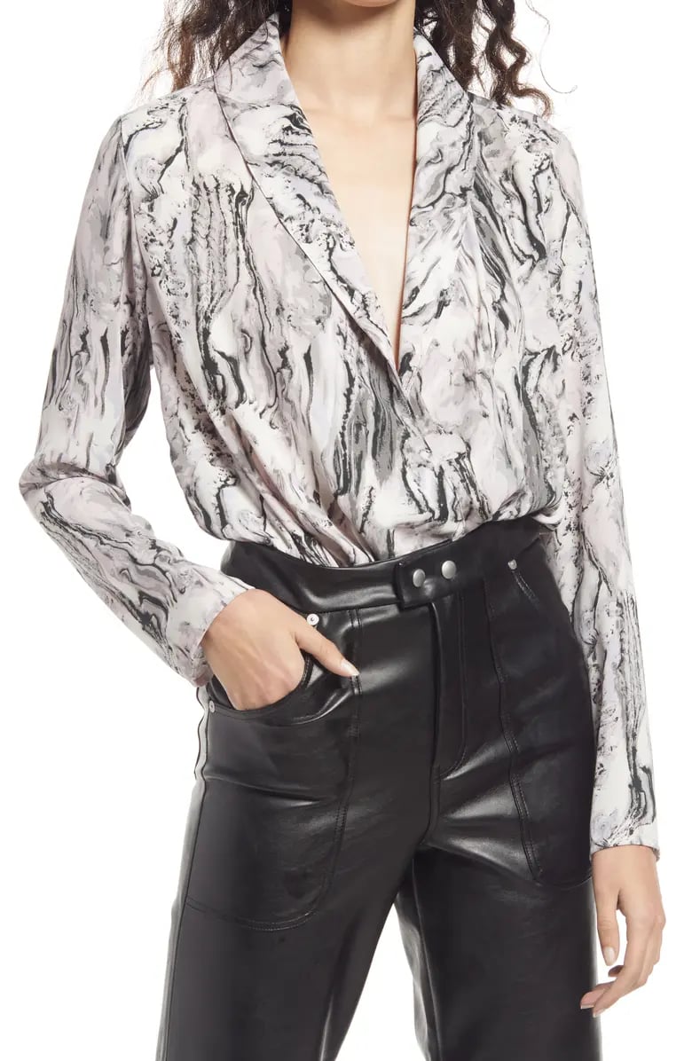 Marbled Marvel: Open Edit Wrap Bodysuit