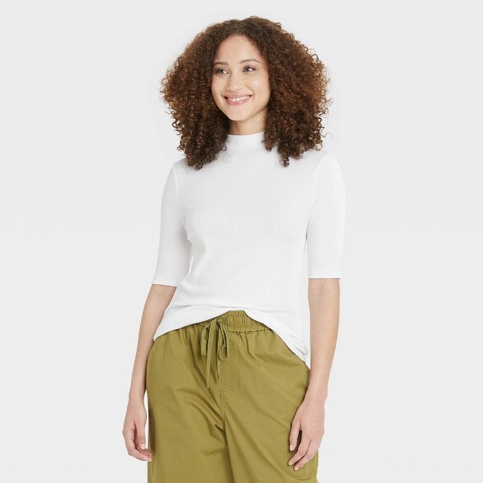 Repeat-Worthy: A New Day Elbow Sleeve Mock Turtleneck T- Shirt
