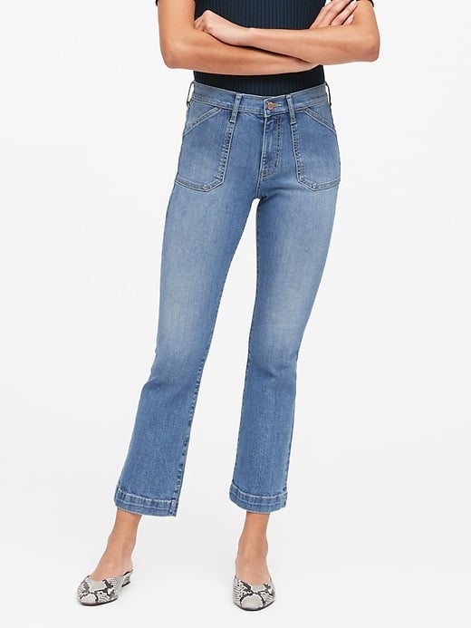Mid-Rise Crop Flare Utility Jeans