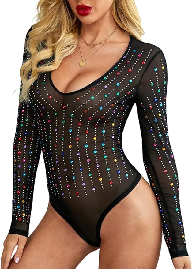 Lrady Sheer Mesh Turtleneck Bodysuit