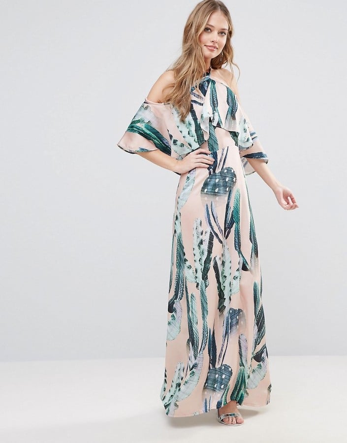 Every Cloud Cactus Print Halterneck Maxi With Ruffle