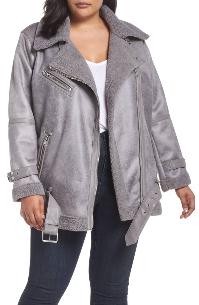 Avec Les Filles Faux Shearling Biker Jacket