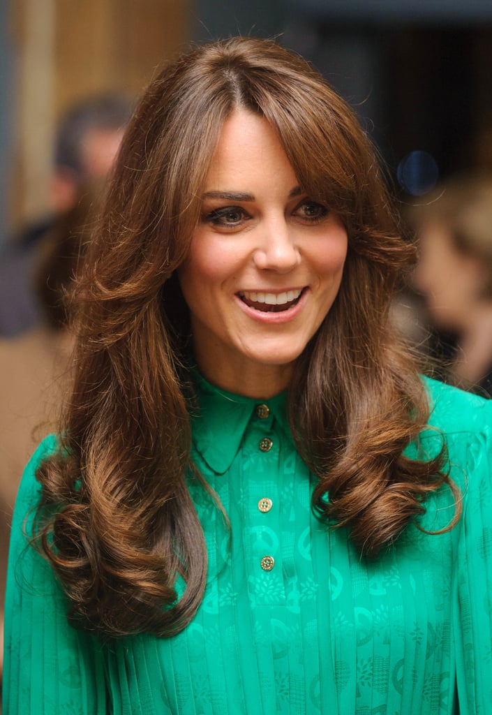 Kate debuted a beautiful blowout along with some new bangs at the opening of the Natural History Museum's Treasure Gallery in 2012.
