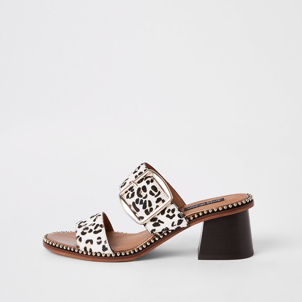 River Island White-Leather Leopard Wide-Fit Block Mules