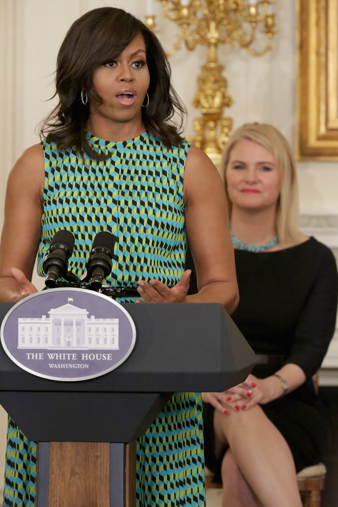 Michelle Obama Green and Blue Printed Dress May 2016
