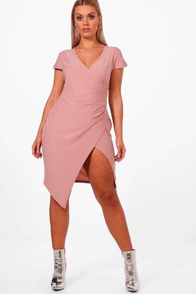 cap sleeve wrap midi dress