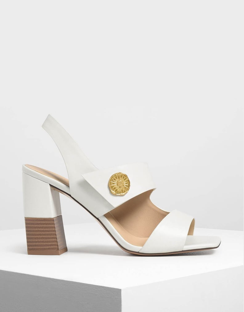 Charles & Keith Chalk Asymmetrical Chunky Heel Sandals